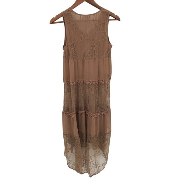 Taylor & Sage Womens Long Lace Button Front Tank Top Size XS Brown Sheer Boho - Picture 4 of 14